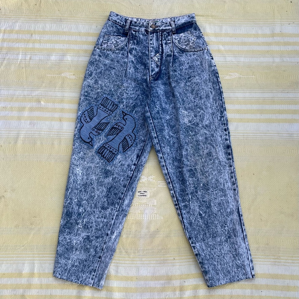 Vintage 80s upcycled patchwork acid wash jeans